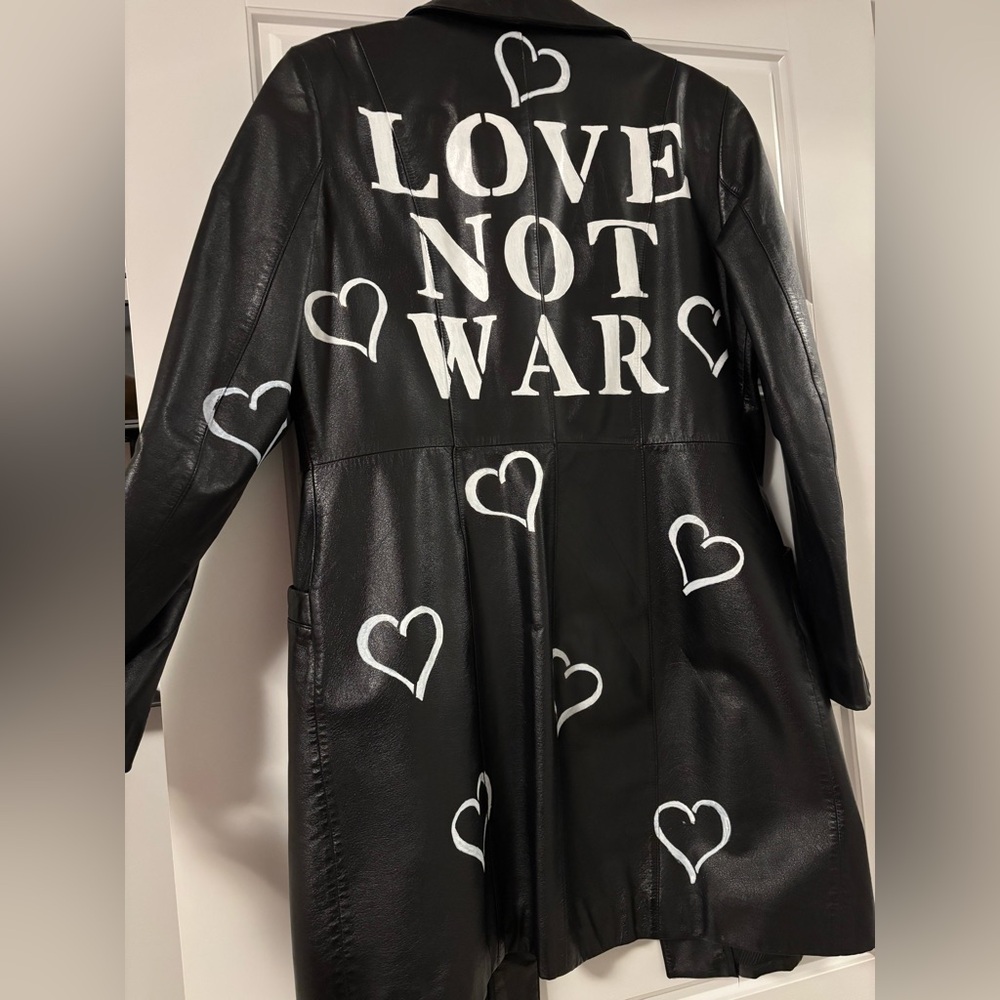 Danier Black Leather Jacket with White Heart Motifs - Picture 5 of 8